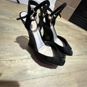 Giorgio Armani Black Sculptural Heel Peep Toe Sandals Size 8